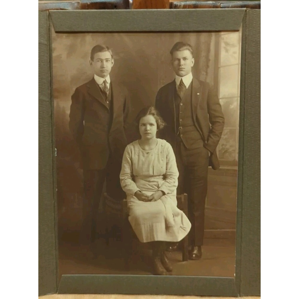 Rare Antique Cabinet Card Photo Victorian Portrait Two Boys & Girl 5.5x3.75